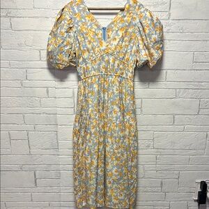 HYACINTH HOUSE v-neck Floral Blue and Yellow Dress